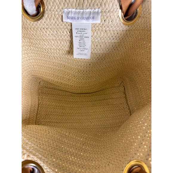 Mark & Graham Straw Tote Bag Beach Summer Tan Brown Stripe Accent - Picture 5 of 9